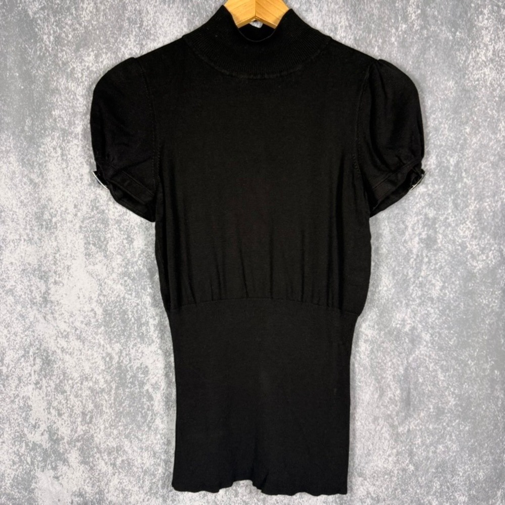 Express Design Studio Womens M Black Mock Neck Puff Sleeve Knit Sweater